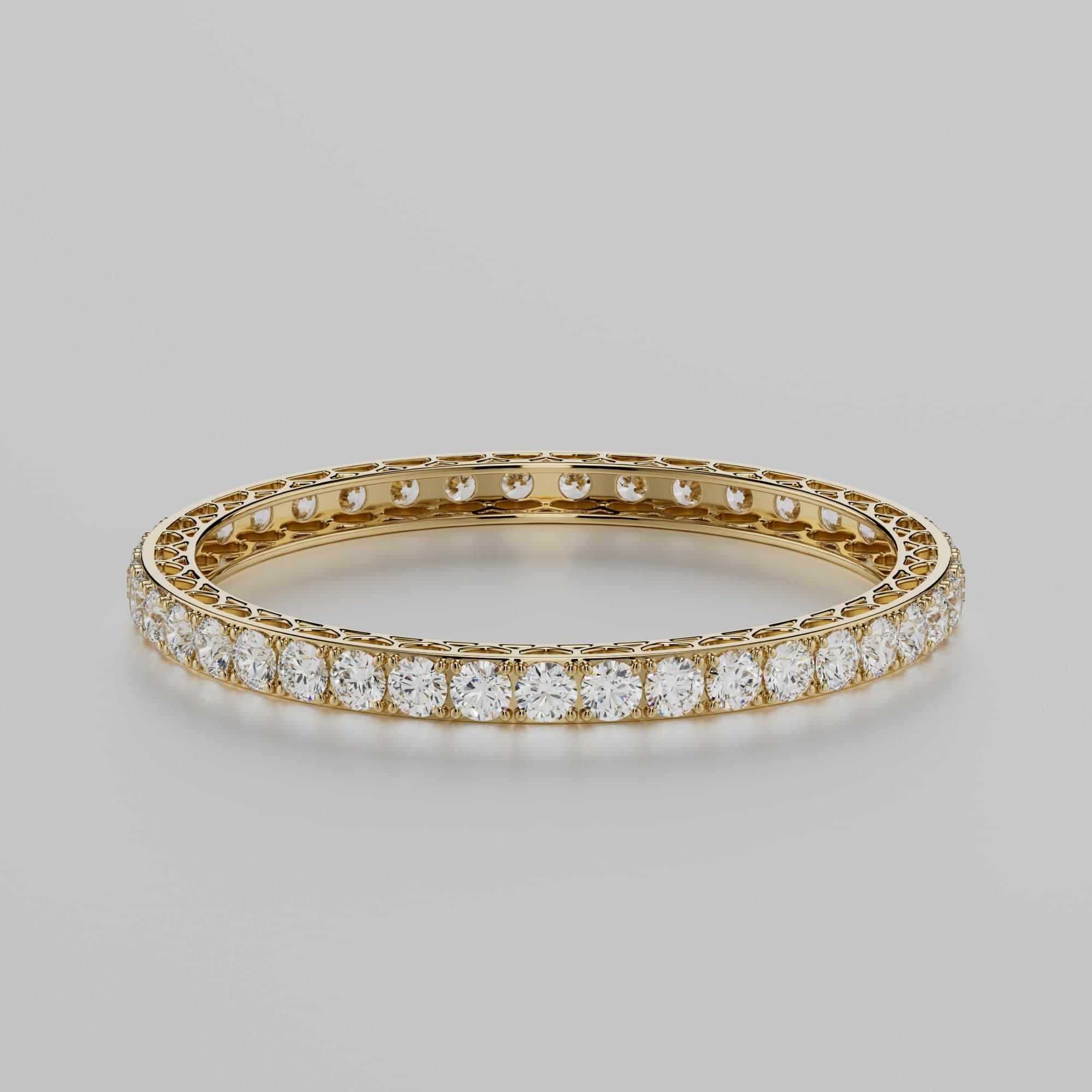 Yellow-gold diamond eternity band, full round view — photorealistic 3D render by 4rend Studio