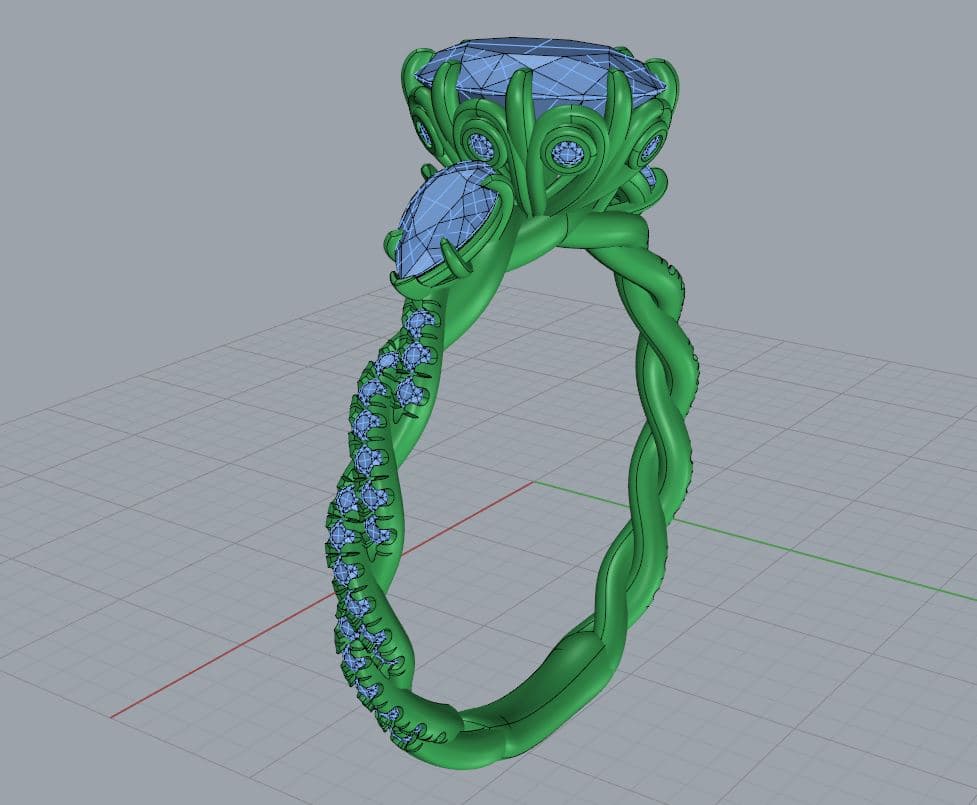 A jewelry CAD model shown in Rhino, prepared with clean, casting-ready geometry for casting and 3D printing — 4rend Studio