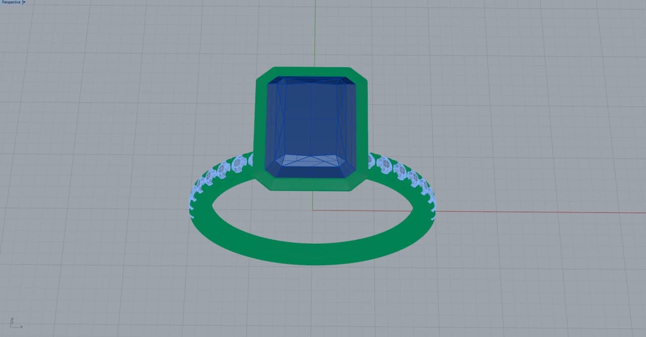 A jewelry ring under construction in CAD software (Rhino / MatrixGold) at 4rend Studio