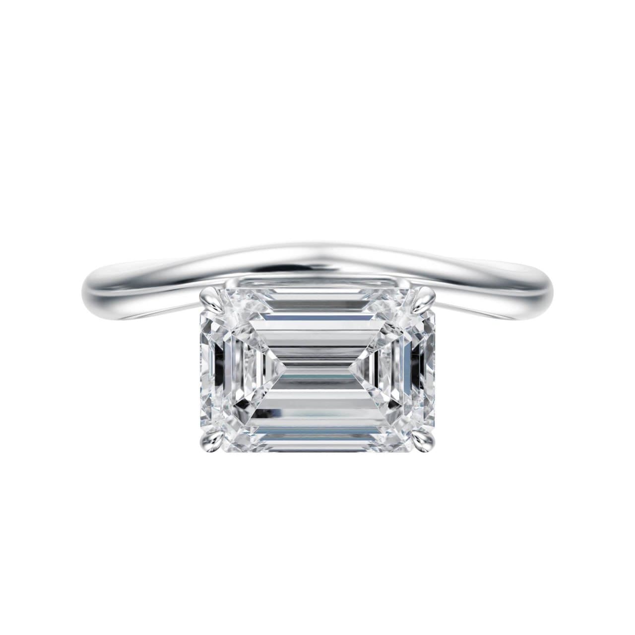 Standing profile render of the minimalist east-west solitaire in white gold
