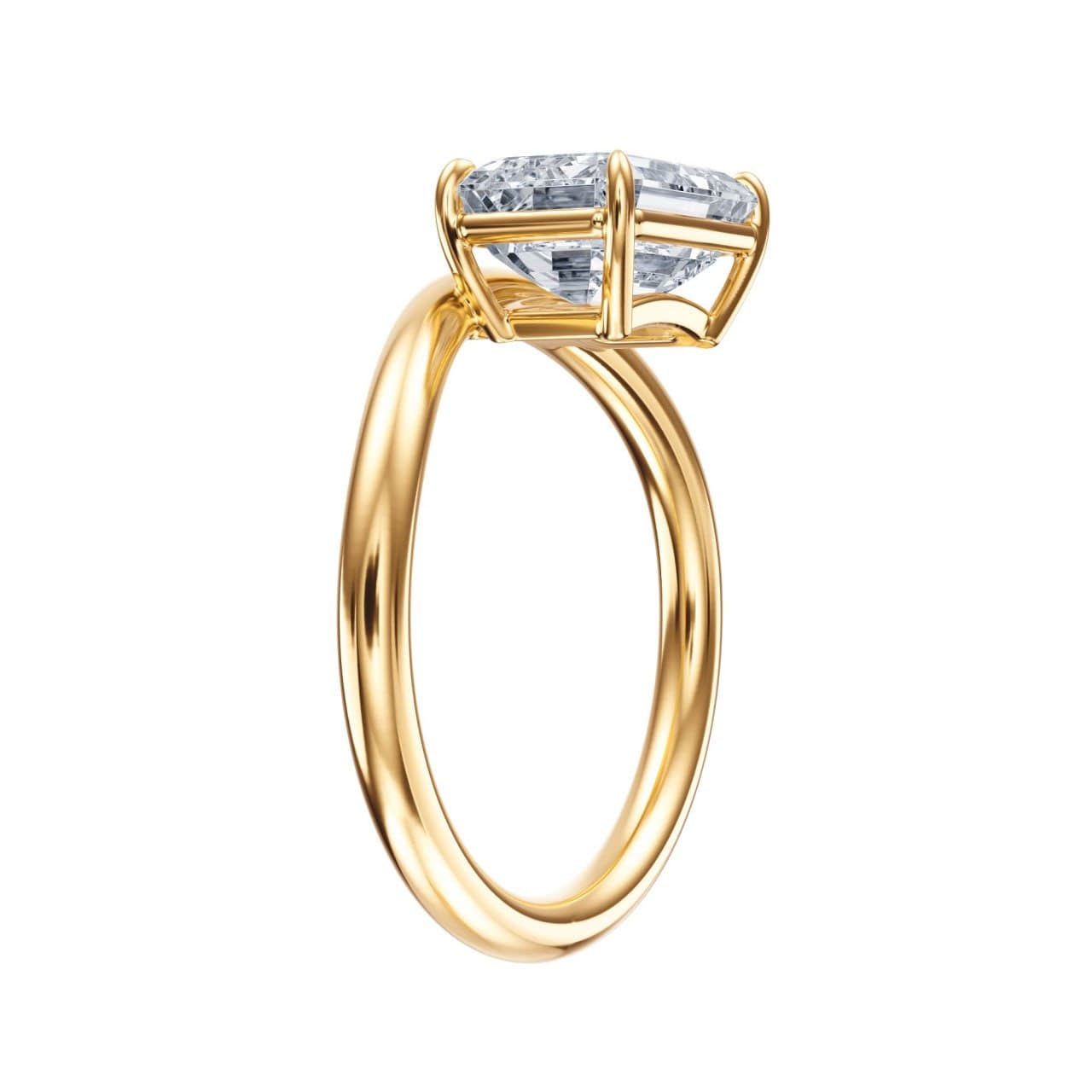 Standing profile render of the minimalist east-west solitaire in yellow gold