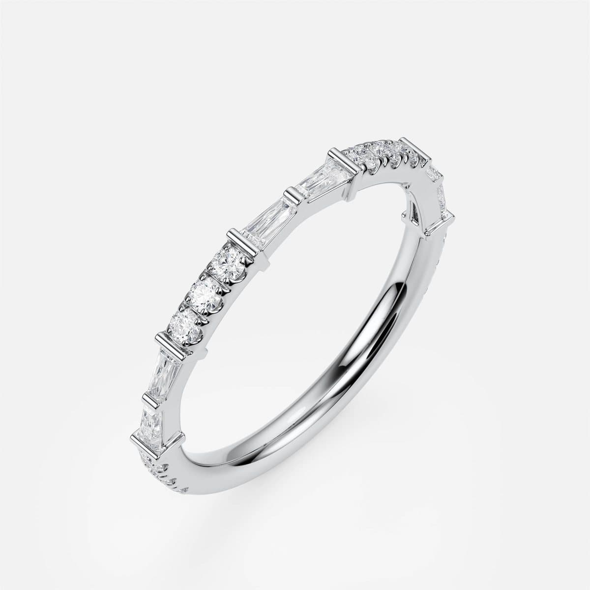 nanea Baguette Trio band in white gold — baguettes alternating with trios of round stones