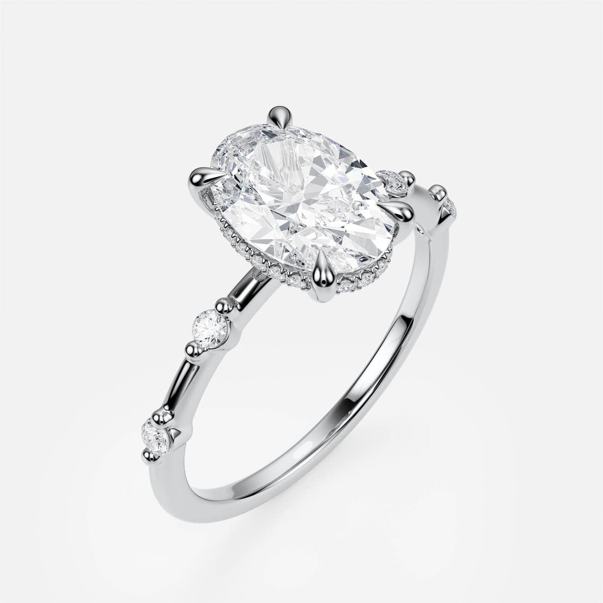nanea Petal Trace engagement ring in white gold — a hidden halo with round stones along the band