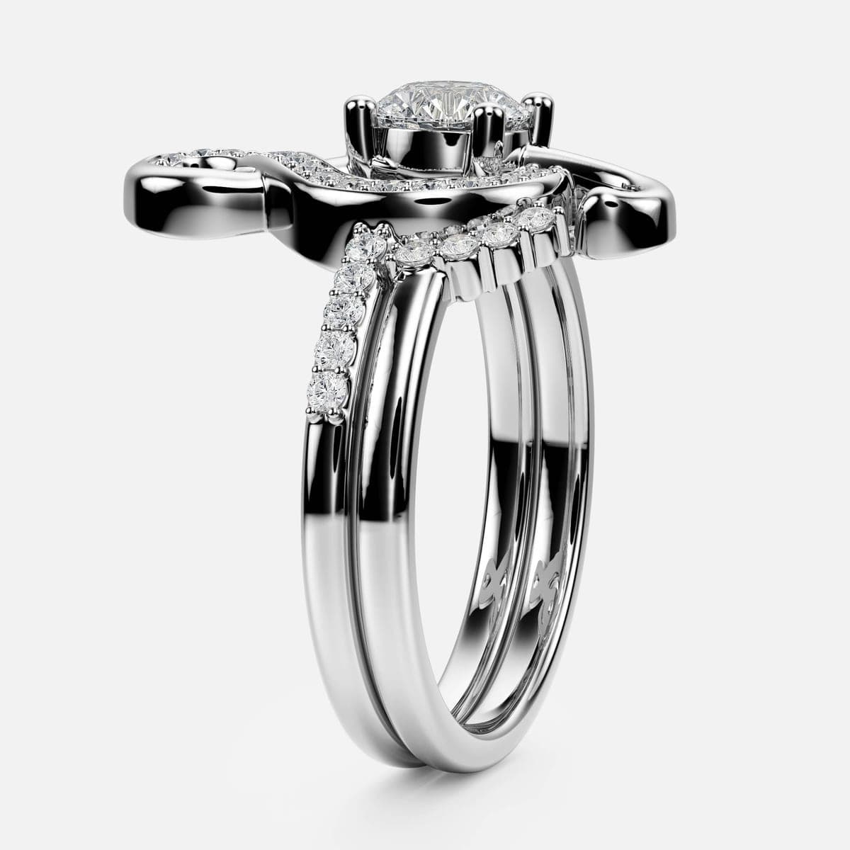 Profile render of the treble-clef engagement set showing the height of the head above the finger and the closed, rounded underside