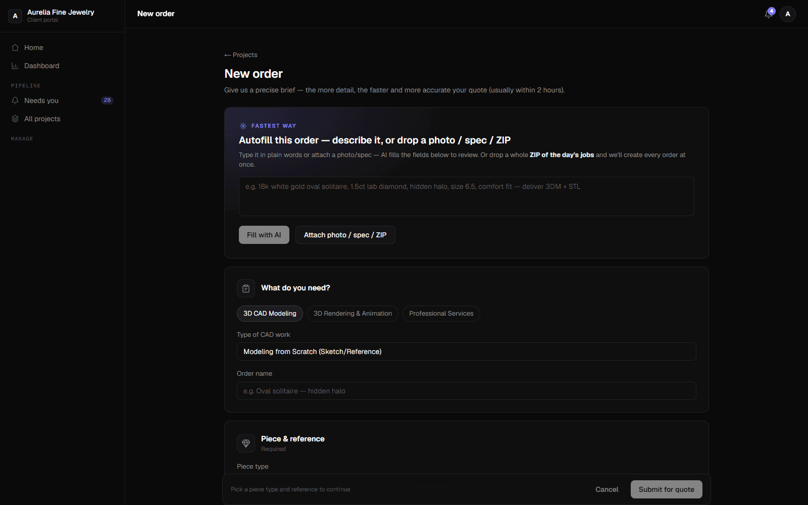 Create an order